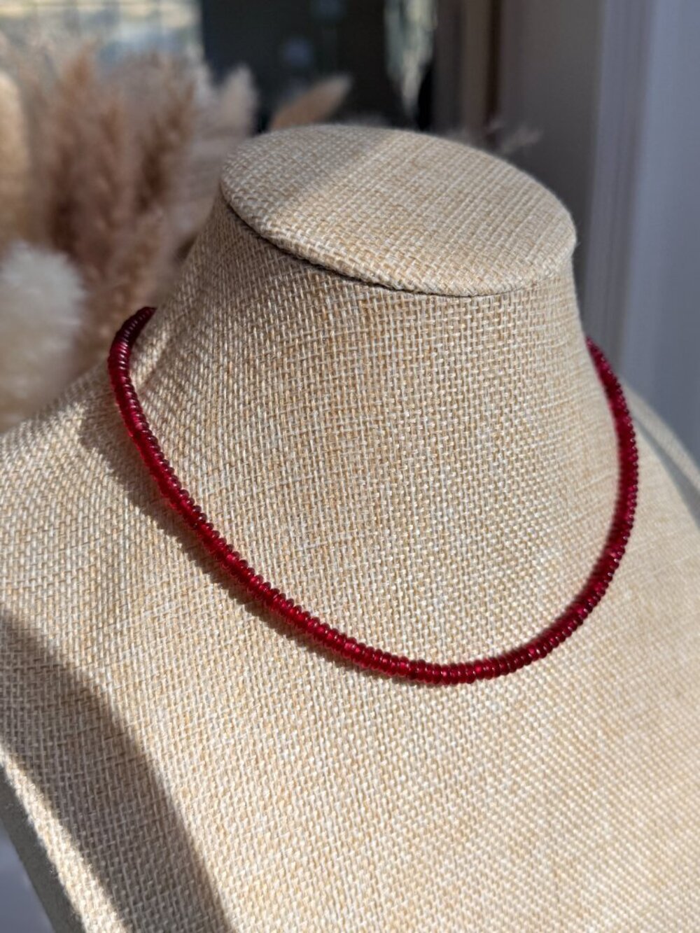 Ruby Red Gemstone Choker Necklace | Burgundy Beaded Necklace - Picture 5 of 8